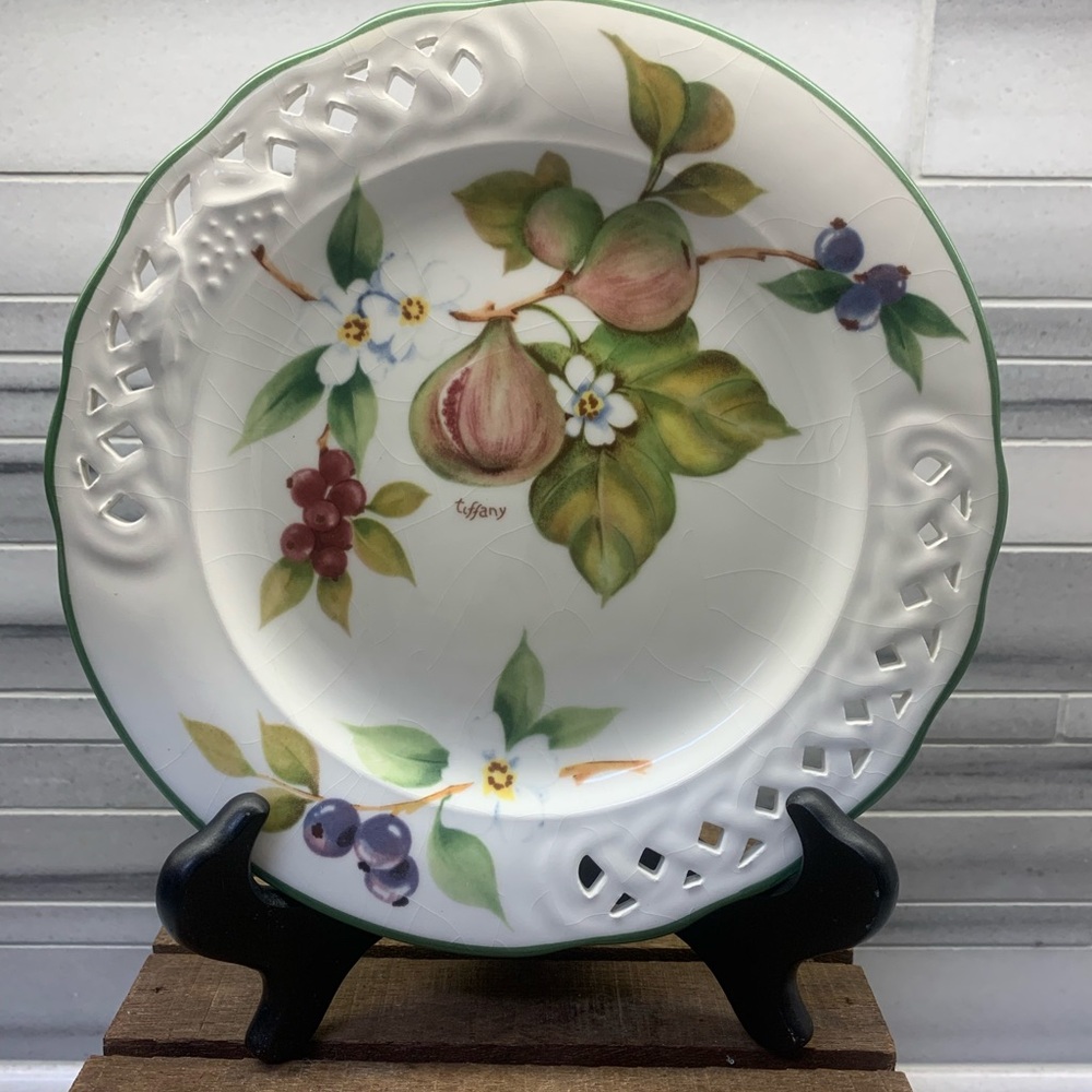 Vintage Brunelli by Tiffany Decorative Lattice Edge Fig Plate Made In Italy